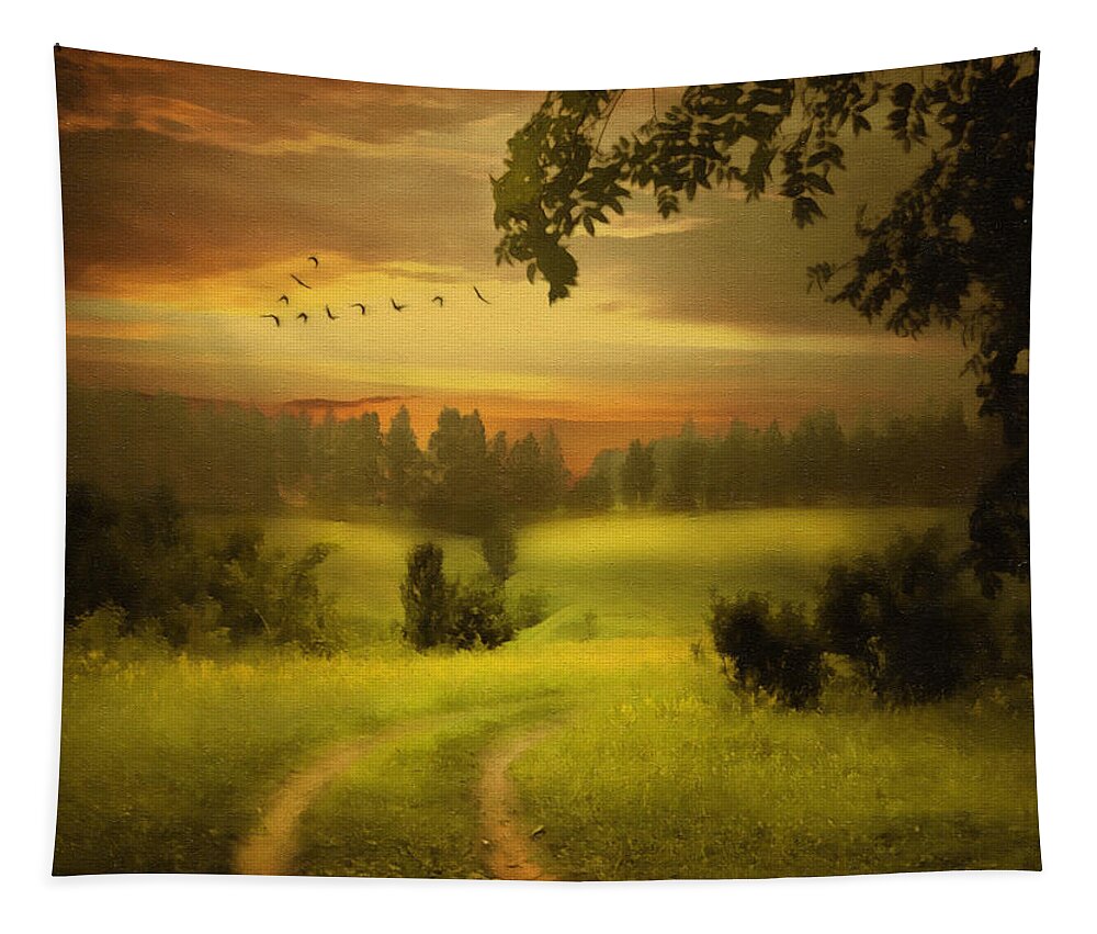 Digital Painting Tapestry featuring the painting Fields Of Dreams by Georgiana Romanovna