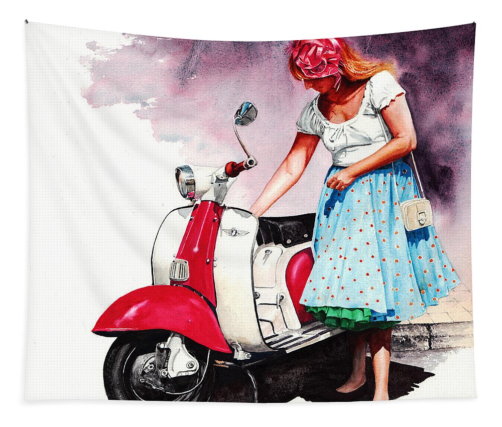 Girl Tapestry featuring the painting Fifties Lambretta Girl by Peter Williams