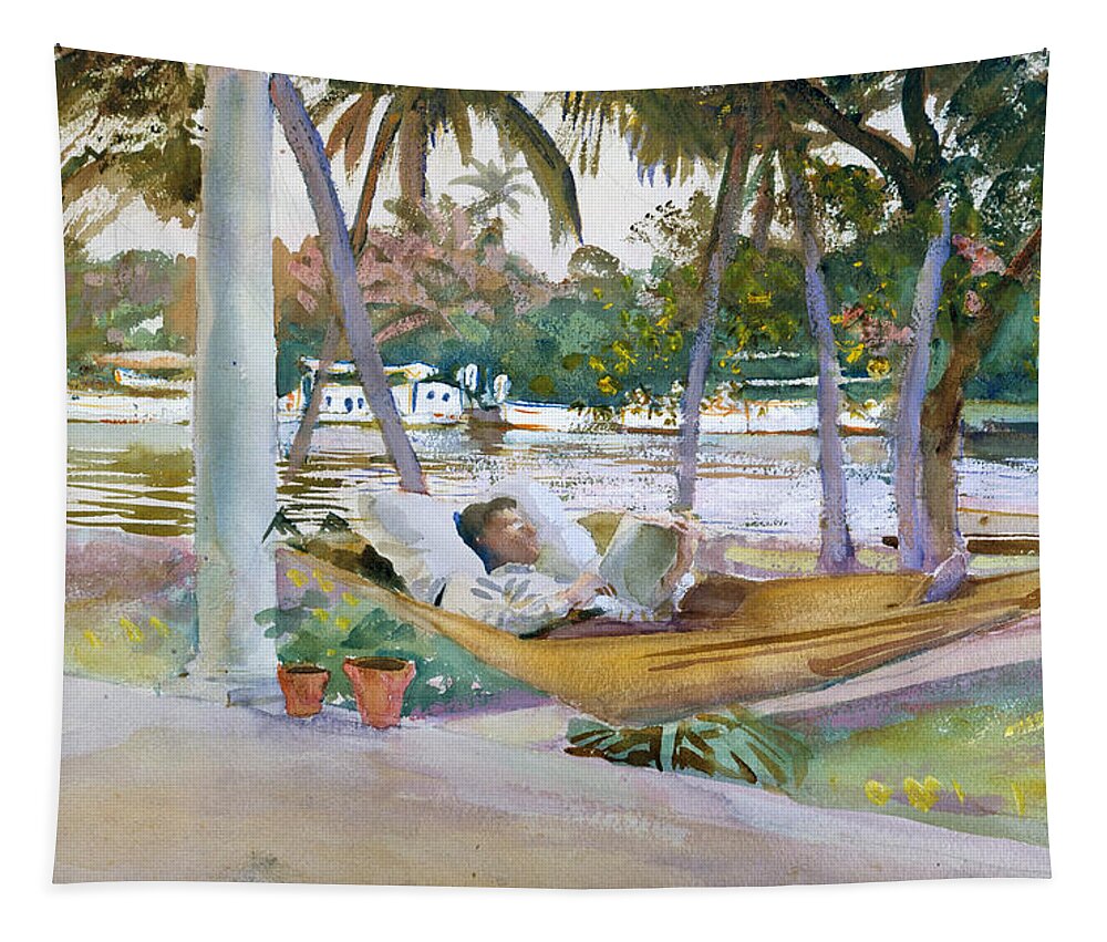 John Singer Sargent Tapestry featuring the painting Figure in Hammock. Florida by John Singer Sargent