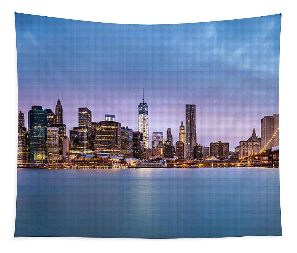 Brooklyn Bridge Tapestry featuring the photograph Financial District Panorama by Mihai Andritoiu