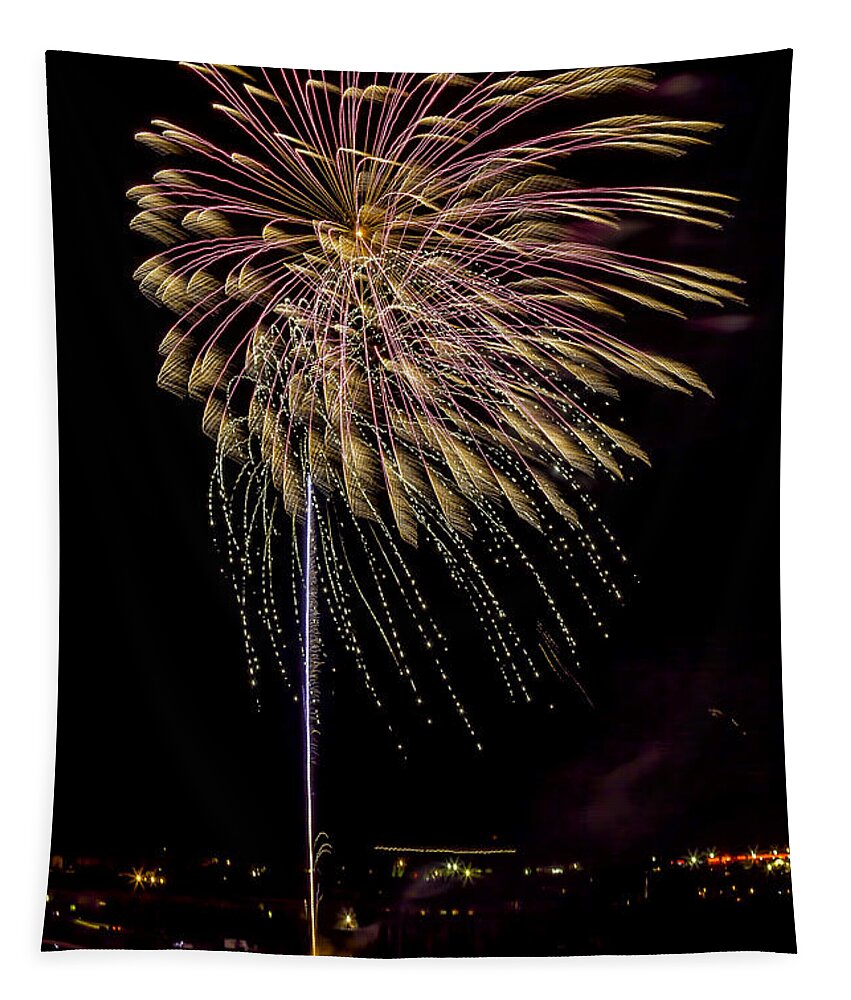 Fireworks Tapestry featuring the photograph Fire Above the Water by Fred J Lord