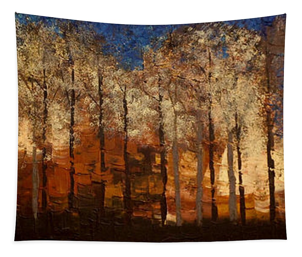 Landscape Tapestry featuring the painting Fire on the Mountain by Linda Bailey