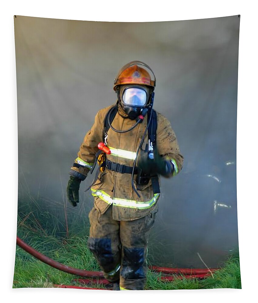 Emergency Worker Tapestry featuring the photograph Firefighter by Amanda Stadther