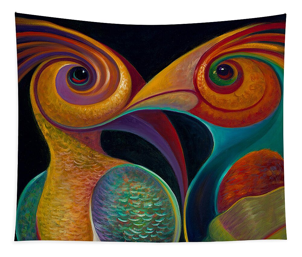 Bird Tapestry featuring the painting First Flight 1 by Claudia Goodell