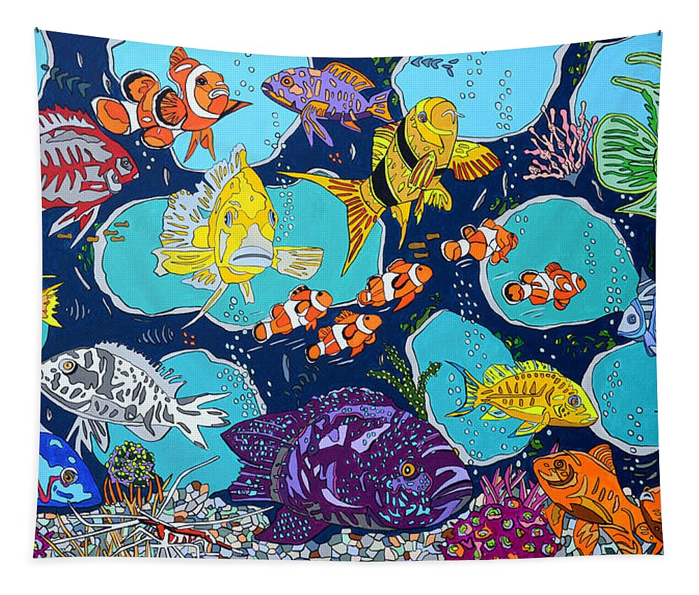 Fish Tapestry featuring the painting Fish Lines by Mike Stanko