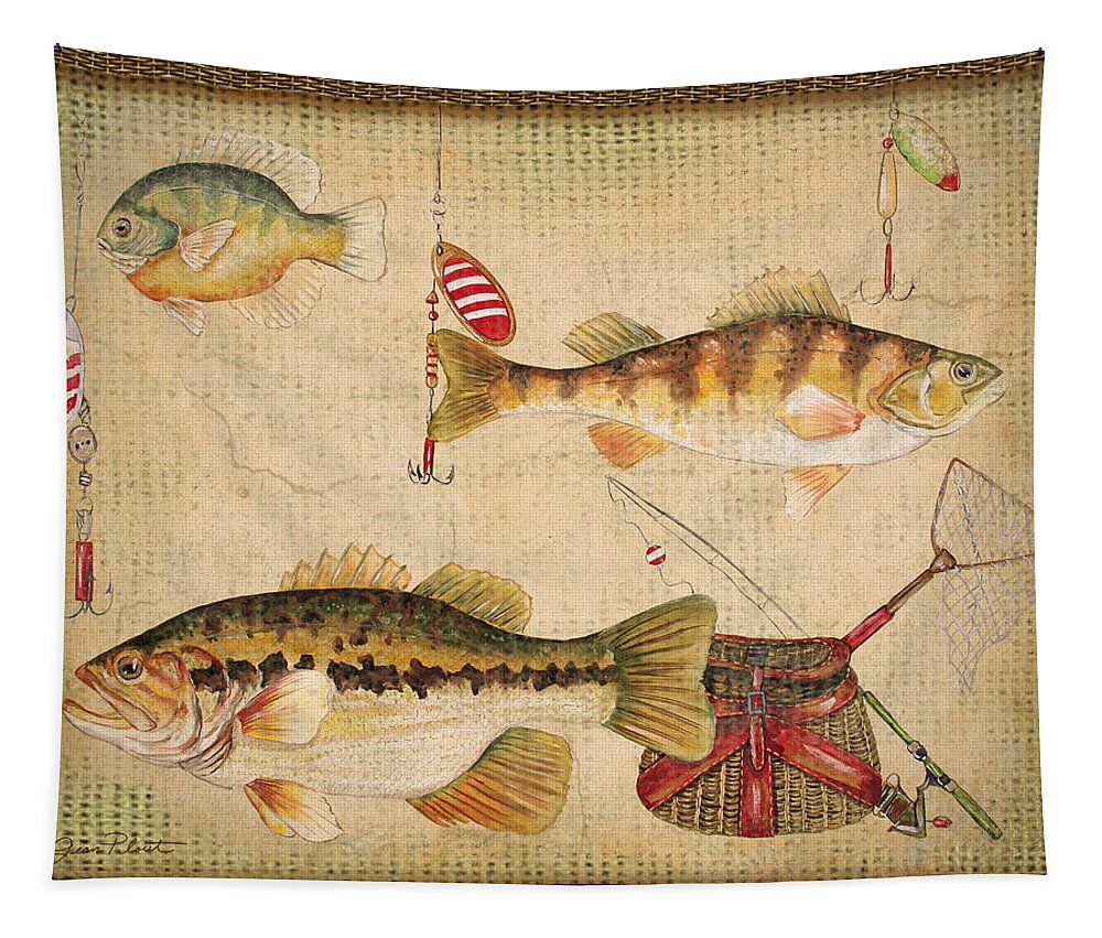 Acrylic Painting Tapestry featuring the painting Fish Trio-A-Basket Weave Border by Jean Plout