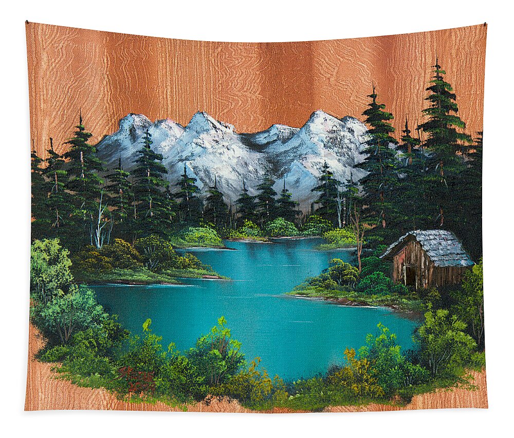 Landscape Tapestry featuring the painting Fisherman's Cabin by Chris Steele