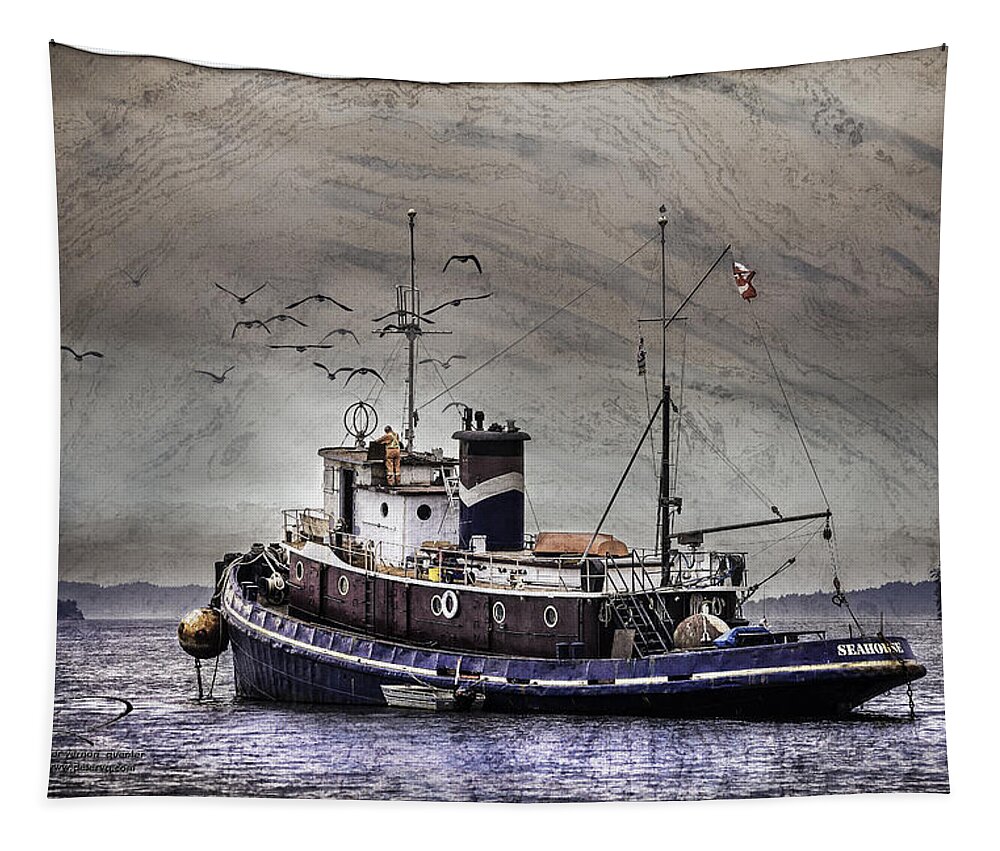 Fishing Boat Tapestry featuring the mixed media Fishing boat by Peter V Quenter