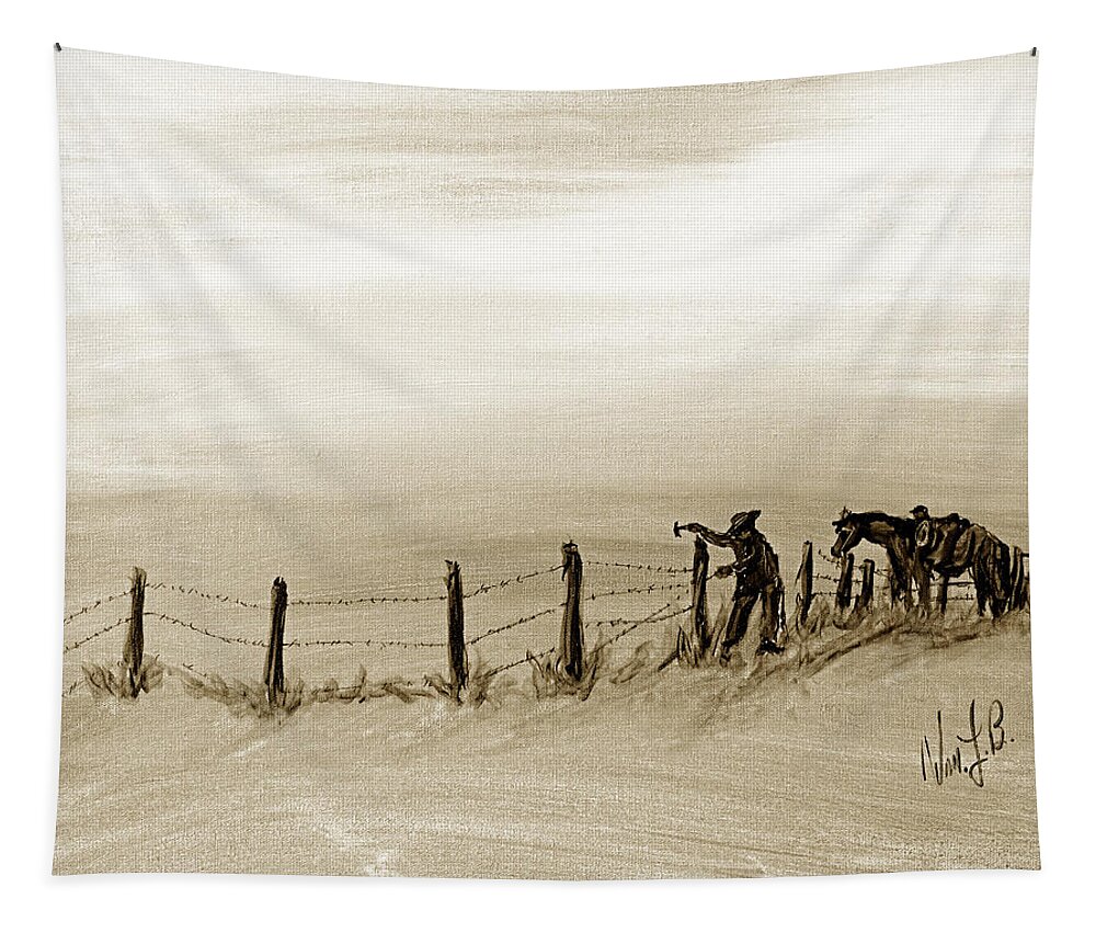 Texas Tapestry featuring the drawing Fix on the Prairie #1 by Erich Grant