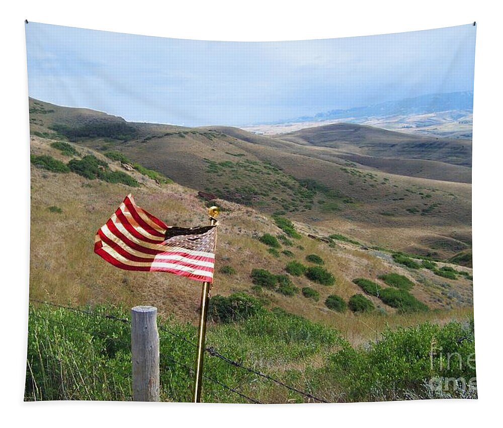 Battlefield Tapestry featuring the photograph Flag over Little Big Horn Battlefield by Charles Robinson