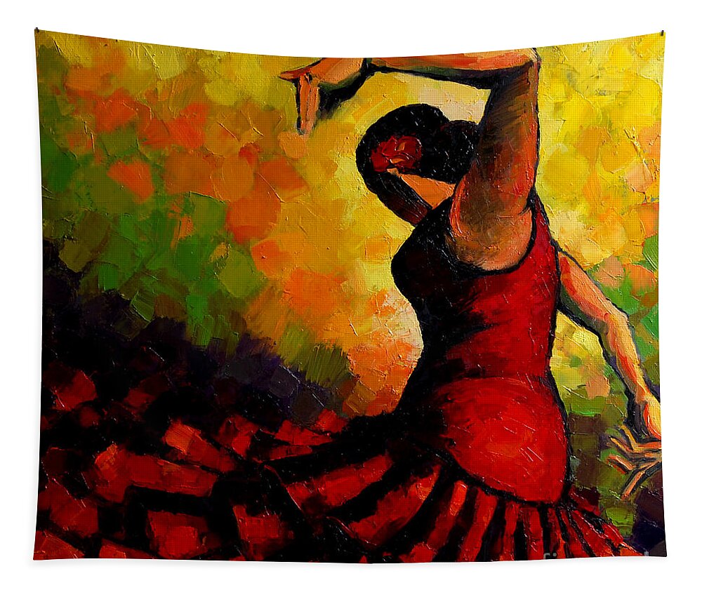 Flamenco Tapestry featuring the painting Flamenco by Mona Edulesco