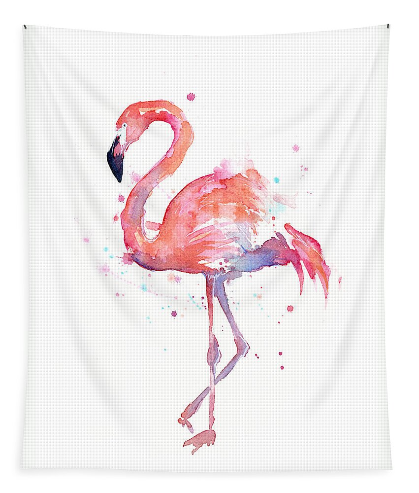 Bird Tapestry featuring the painting Flamingo Watercolor by Olga Shvartsur
