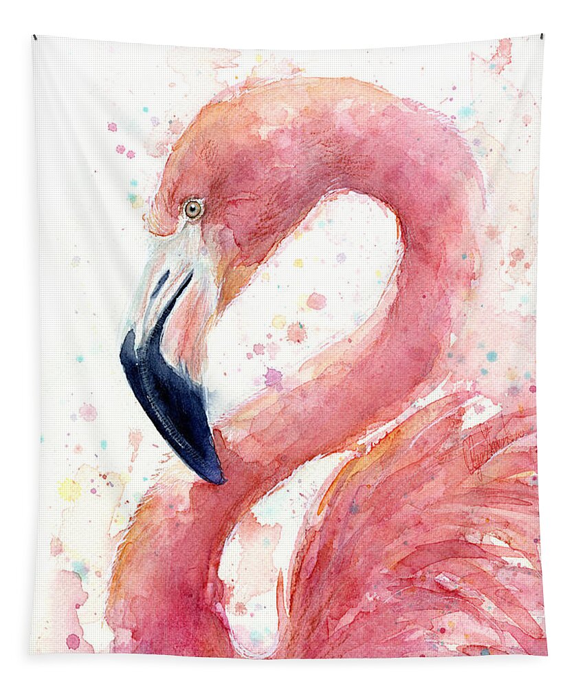 Flamingo Tapestry featuring the painting Flamingo Watercolor Painting by Olga Shvartsur