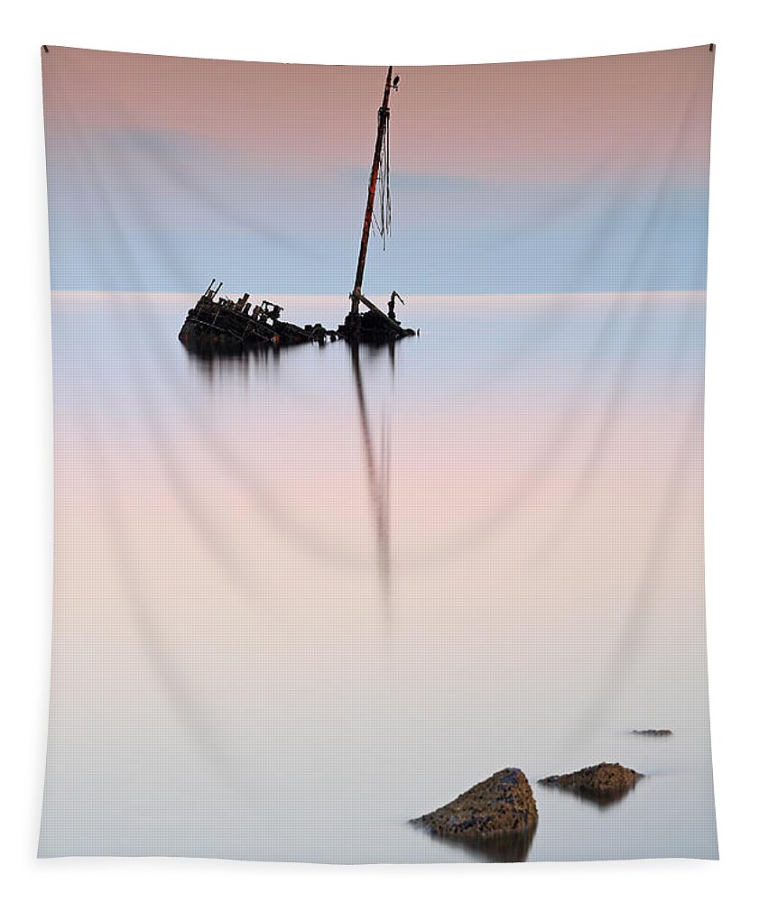 Shipwreck Tapestry featuring the photograph Flat calm shipwreck by Grant Glendinning