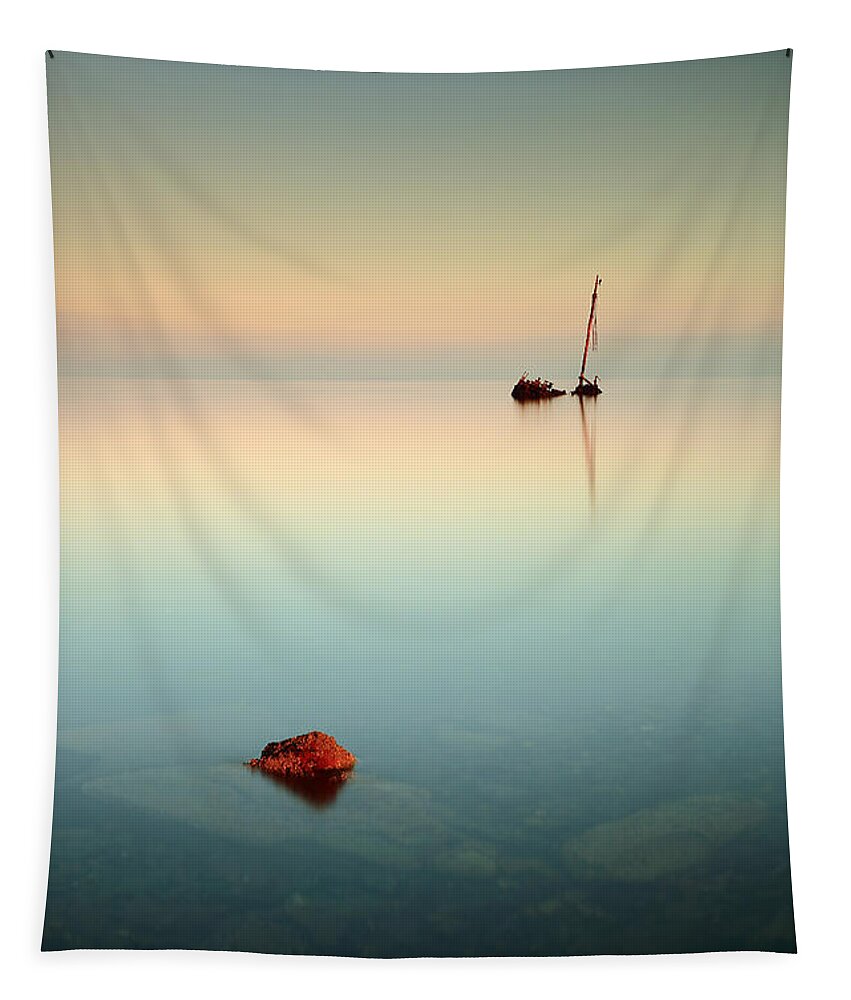 Shipwreck Tapestry featuring the photograph Flat Calm Shipwreck Sunrise by Grant Glendinning