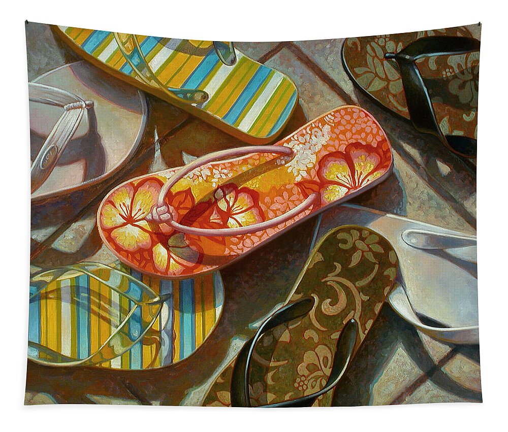 Still Life Tapestry featuring the painting Flip Flops by Mia Tavonatti