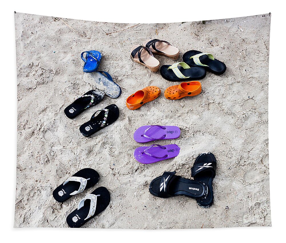 Hilton Head Tapestry featuring the photograph Flip FLops on the Beach by Thomas Marchessault