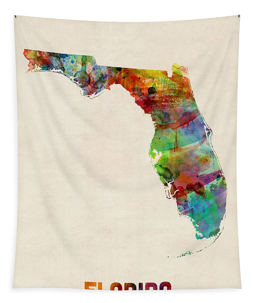 United States Map Tapestry featuring the digital art Florida Watercolor Map by Michael Tompsett