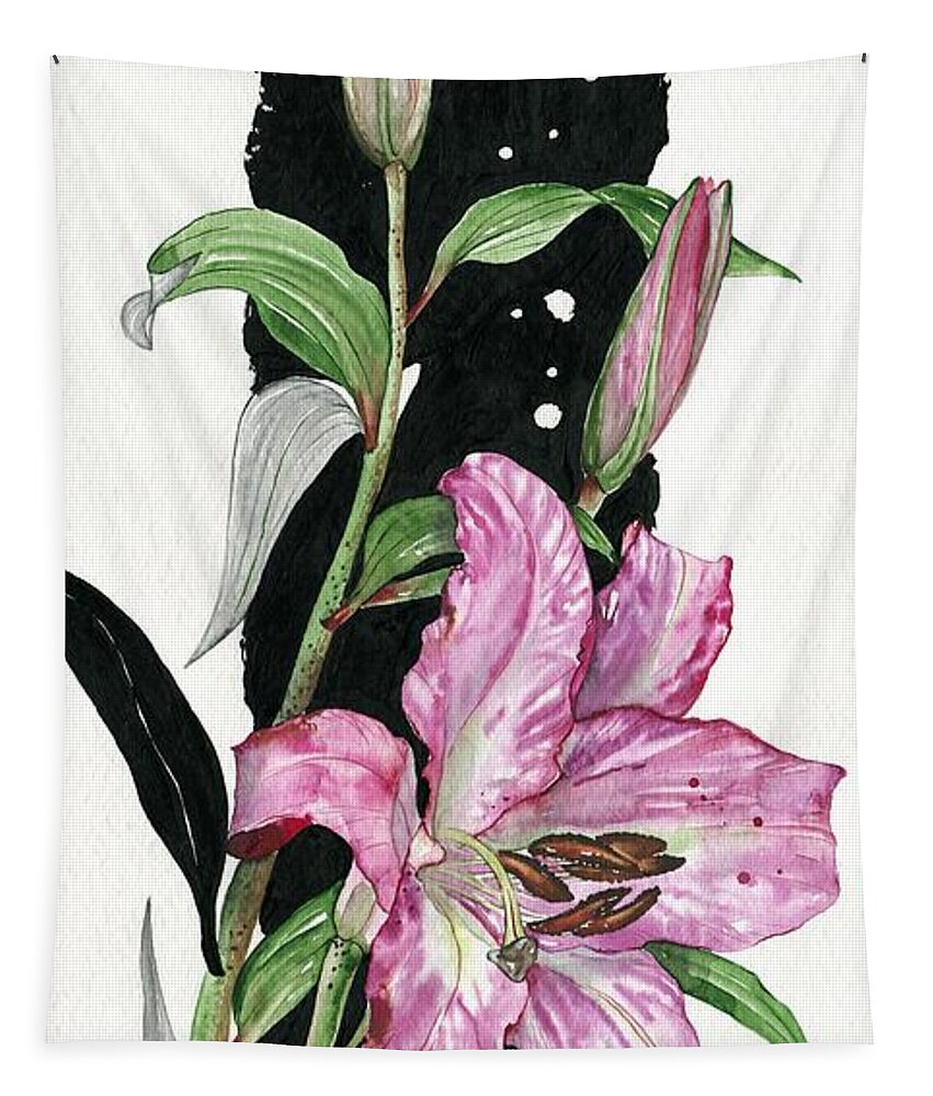 Lily Tapestry featuring the painting Flower Lily 02 Elena Yakubovich by Elena Daniel Yakubovich
