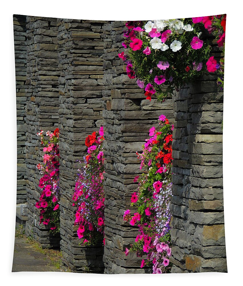 Flowers Tapestry featuring the photograph Flowers at Liscannor Rock Shop by James Truett