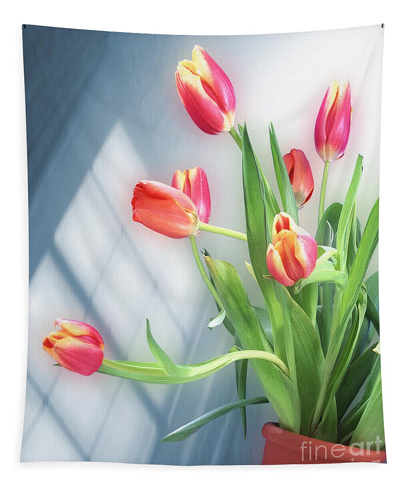 Red Tapestry featuring the photograph Flowers by my Window by Edmund Nagele FRPS