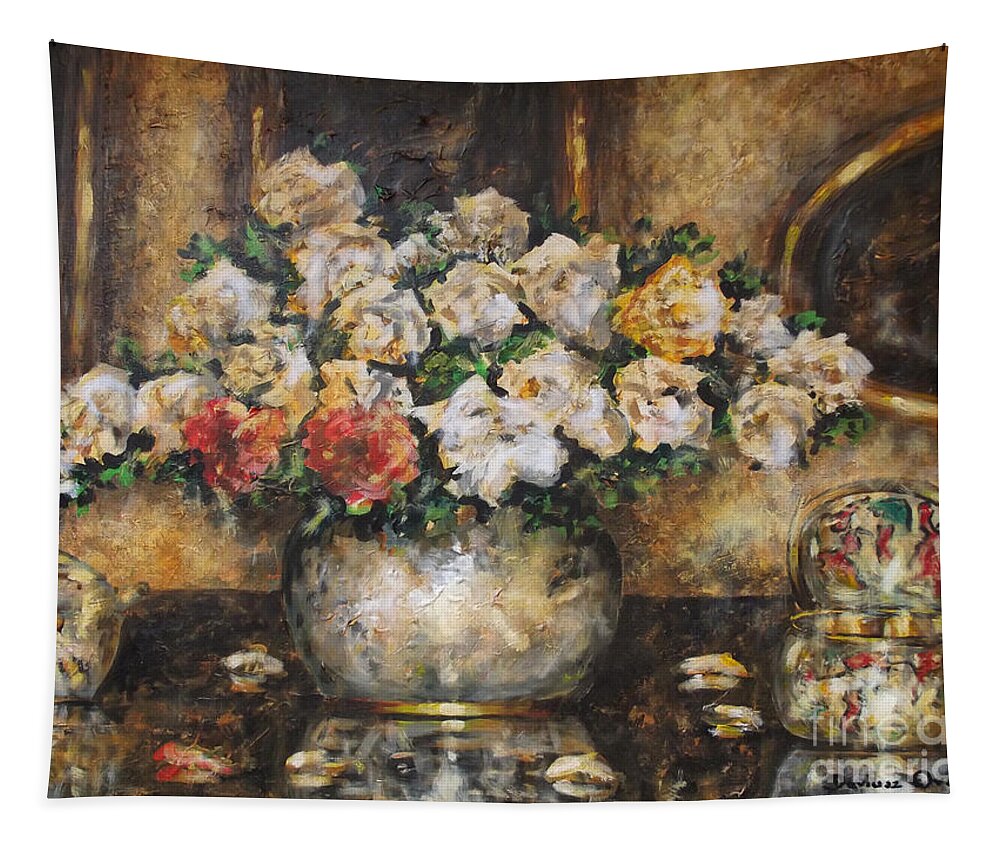 Flowers Of My Heart Tapestry featuring the painting Flowers of My Heart by Dariusz Orszulik