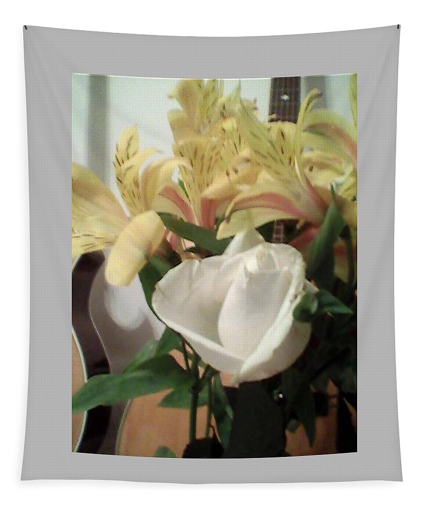 White Rose Tapestry featuring the photograph Flowery Notes by Suzanne Berthier