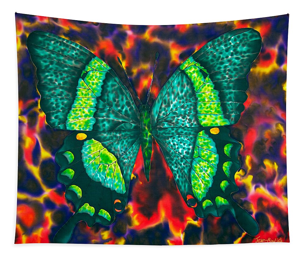 Emerald Butterfly Tapestry featuring the painting Flying into Hades by Daniel Jean-Baptiste