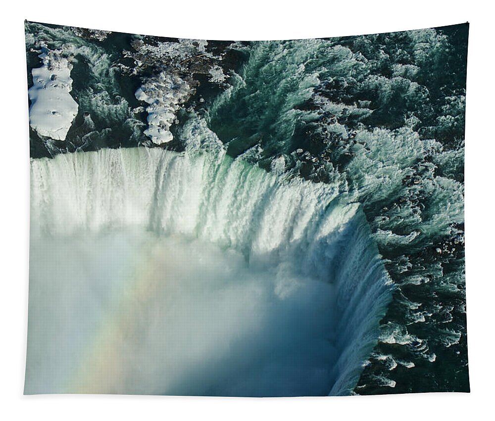 Niagara Falls Tapestry featuring the photograph Flying Over Icy Niagara Falls by Georgia Mizuleva