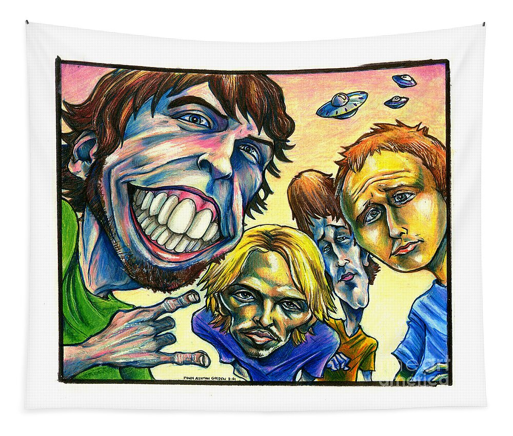 Foo Fighters Tapestry featuring the drawing Foo Fighters by John Ashton Golden