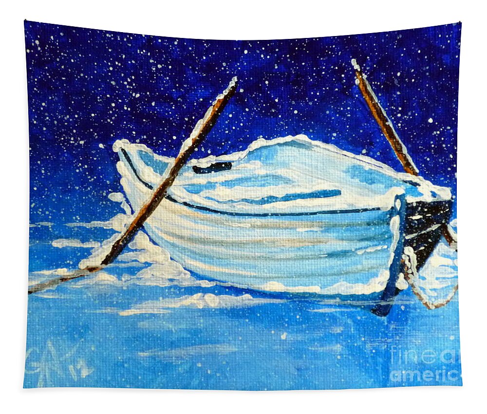 Row Tapestry featuring the painting Forgotten Rowboat by Jackie Carpenter