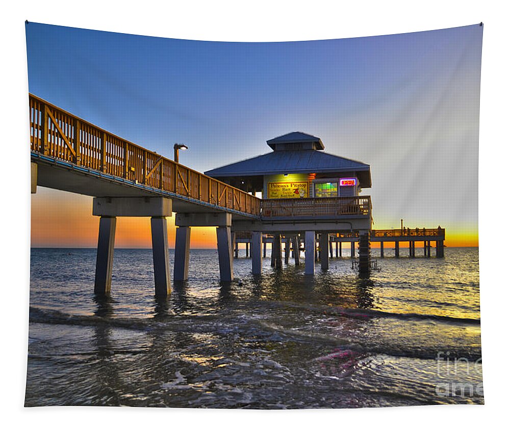Seas Tapestry featuring the photograph Fort Myers Beach Pier 3 by Timothy Lowry