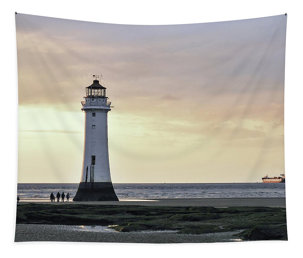 Lighthouse Tapestry featuring the photograph Fort Perch Lighthouse and ship by Spikey Mouse Photography