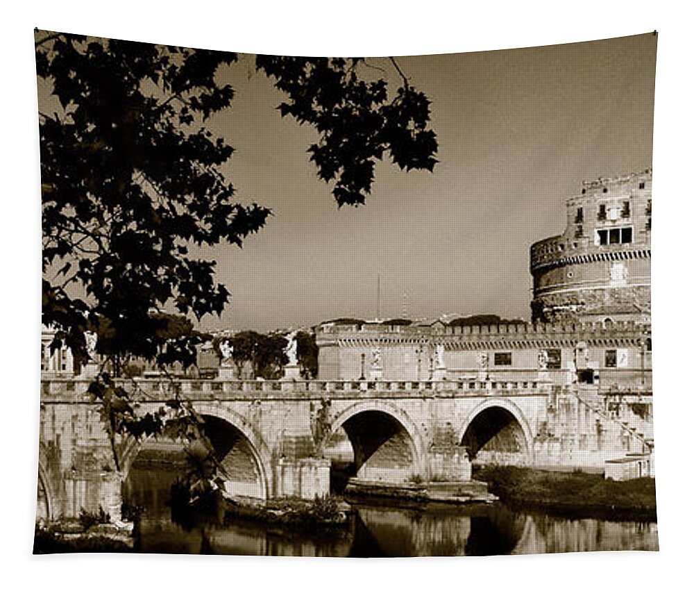 Fortress Tapestry featuring the photograph Fortress and Bridge in sepia by Weston Westmoreland