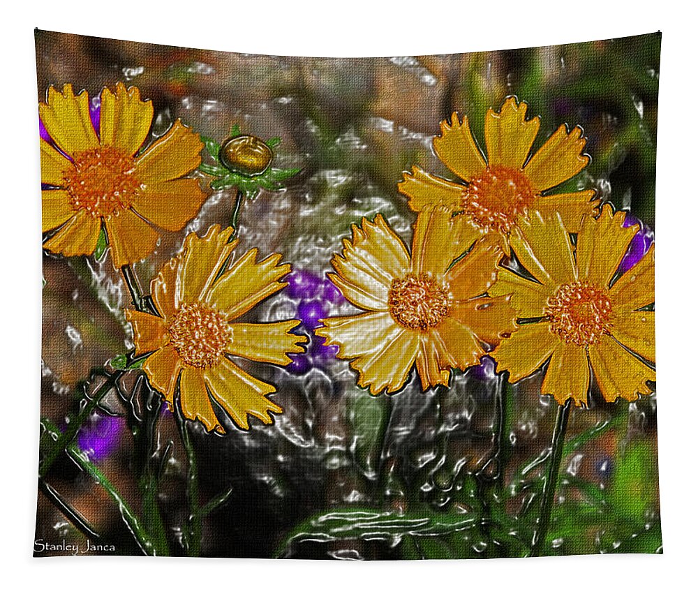 Five Flowers Tapestry featuring the photograph Five Flowers by Tom Janca