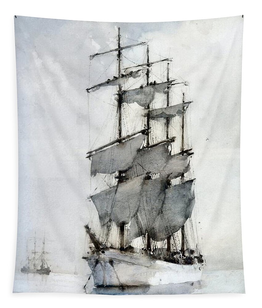 Henry Scott Tuke. Four Masted Barque Tapestry featuring the painting Four Masted Barque by Henry Scott Tuke