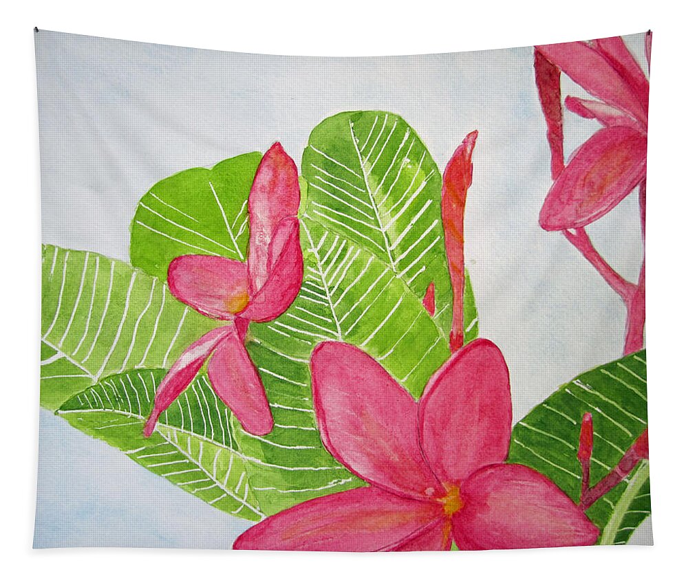 Floral Tapestry featuring the painting Frangipani Tree by Elvira Ingram