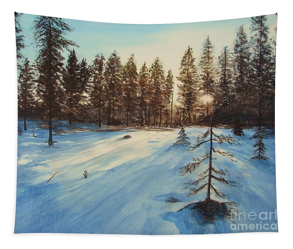 Winter Landscape Tapestry featuring the painting Freezing Forest by Martin Howard