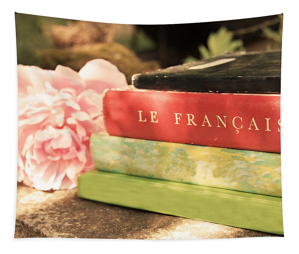 Books Tapestry featuring the photograph French Books and Peony by Brooke T Ryan