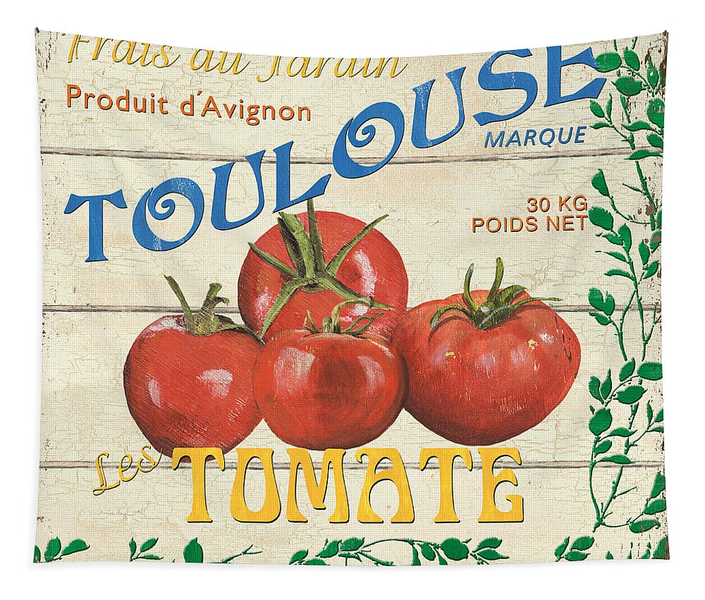 Tomatoes Tapestry featuring the painting French Veggie Sign 3 by Debbie DeWitt