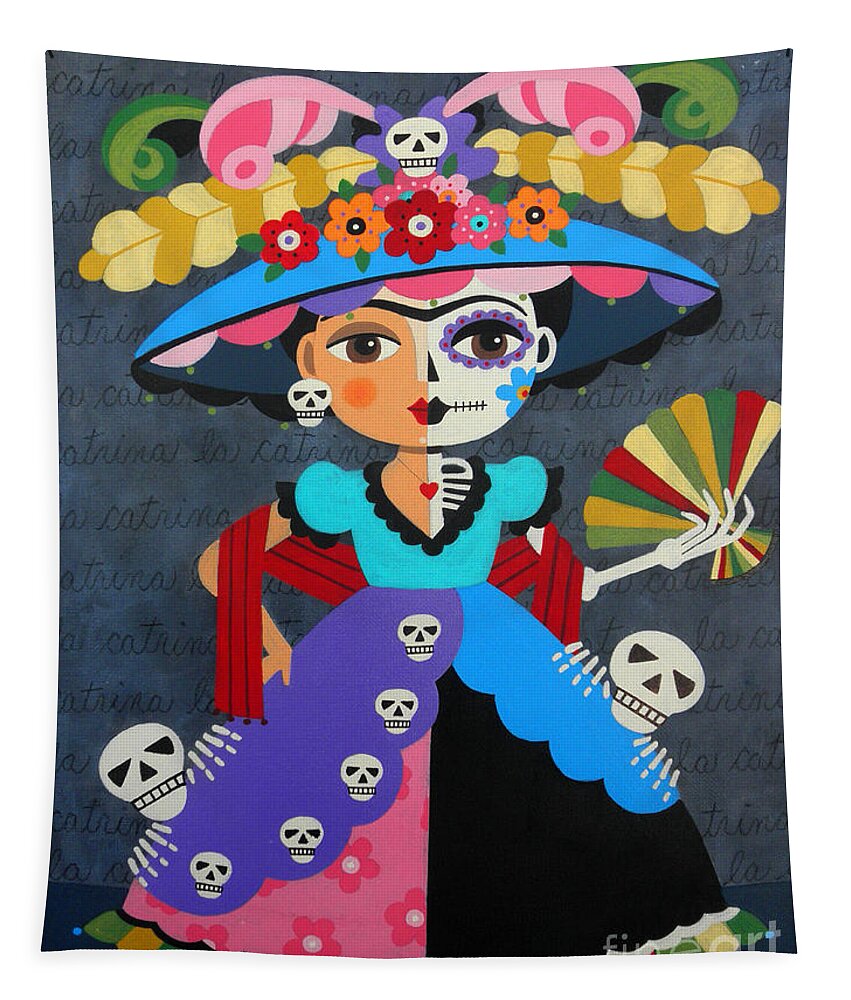 Frida Tapestry featuring the painting Frida Kahlo La Catrina by Andree Chevrier