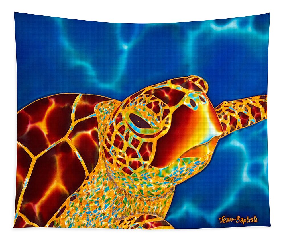 Sea Turtle Tapestry featuring the painting Friendly Encounter by Daniel Jean-Baptiste