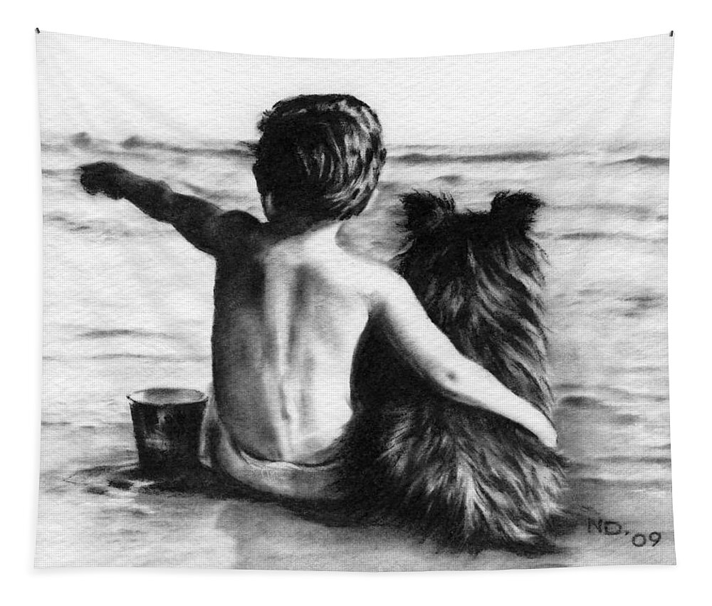 Charcoal Drawing Tapestry featuring the drawing Friends Forever by Natasha Denger