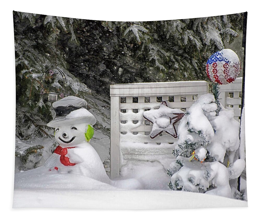 Holiday Card Tapestry featuring the photograph Frosty The Snow Man by Thomas Woolworth