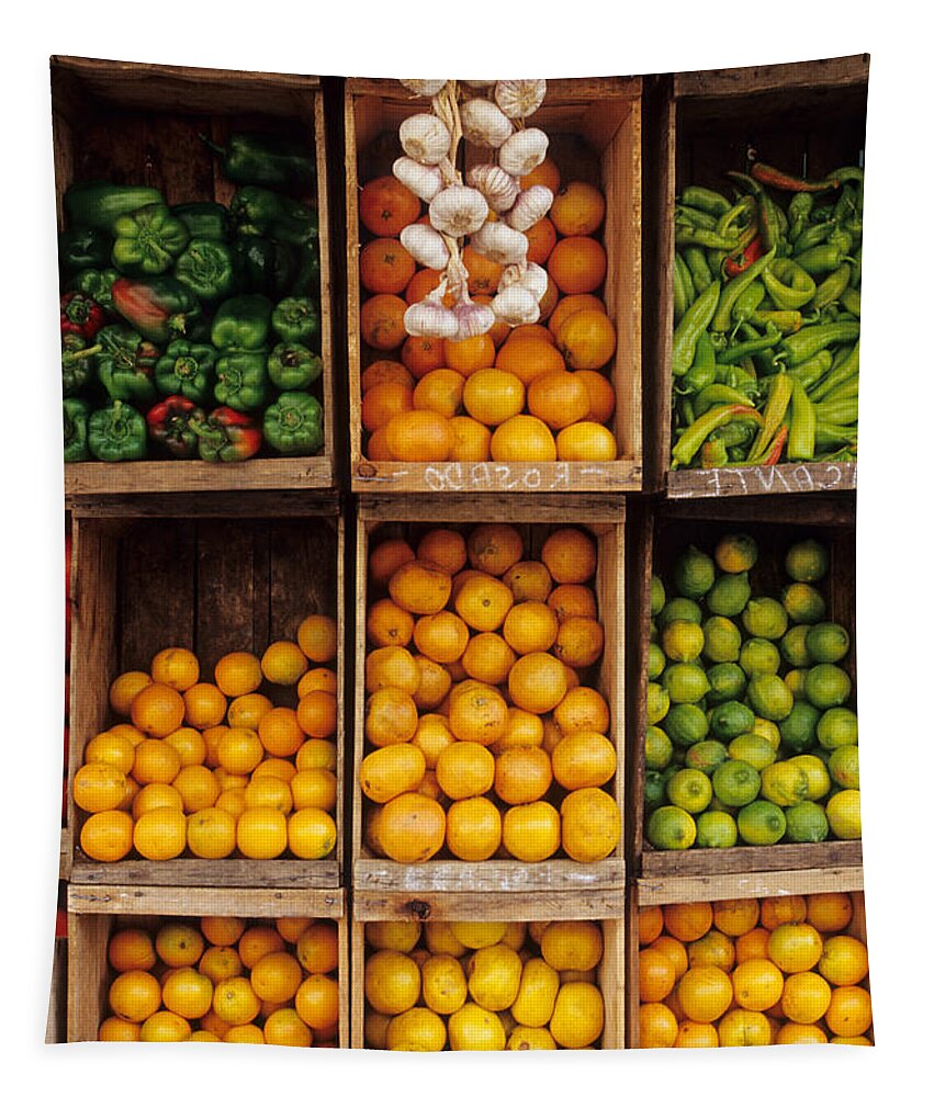 Street Market Tapestry featuring the photograph Fruits And Vegetables In Open-air Market by William H. Mullins