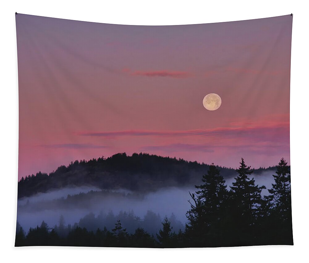 Pender Harbor Tapestry featuring the photograph Full Moon at Dawn by Peggy Collins