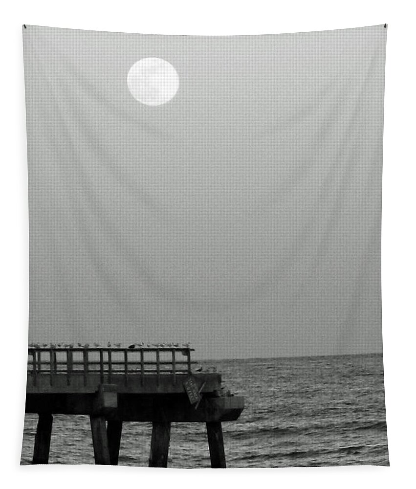 Palozzi Tapestry featuring the photograph Full Moon Broken Pier by John Vincent Palozzi