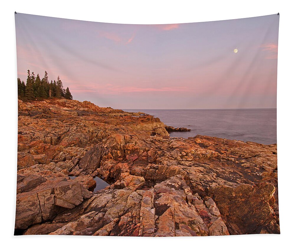 Acadia National Park Tapestry featuring the photograph Full Moon over Acadia National Park by Juergen Roth