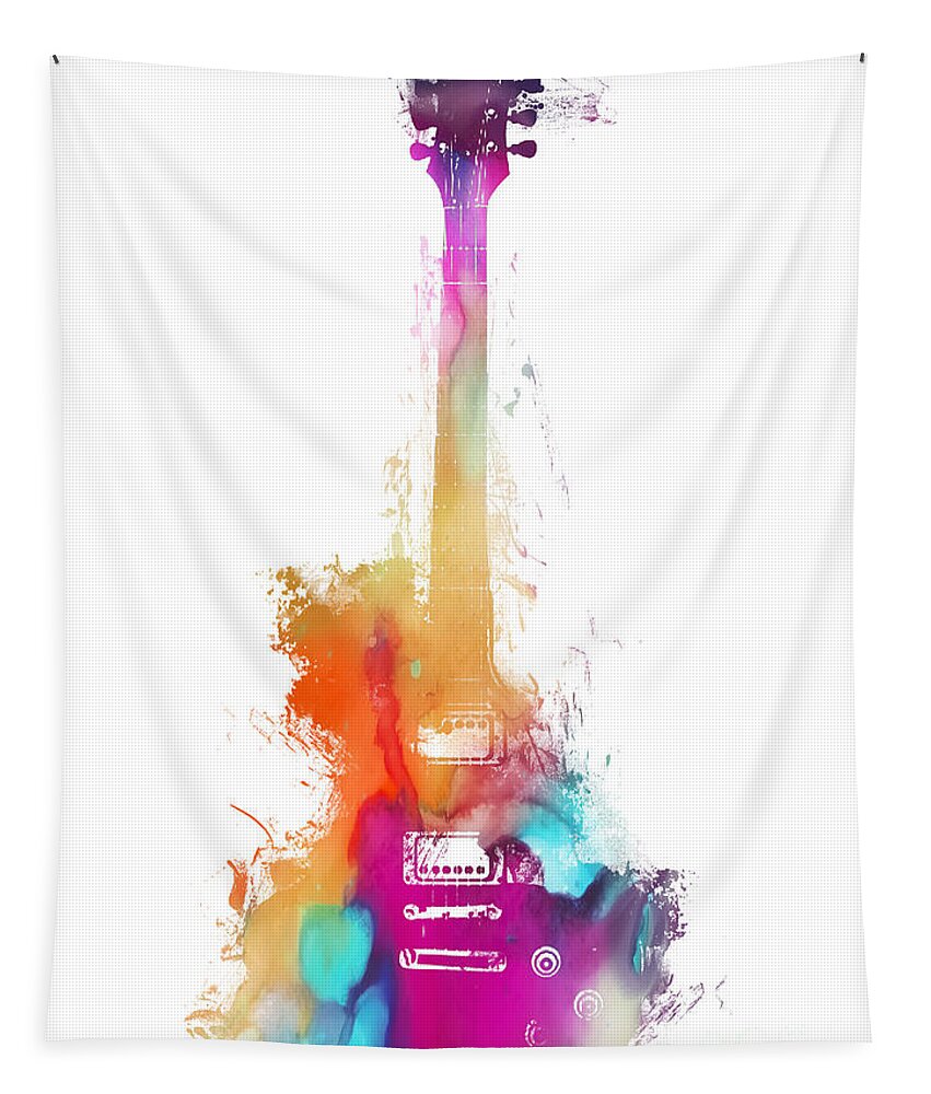 Guitar Tapestry featuring the digital art Funky colored Guitar by Justyna Jaszke JBJart