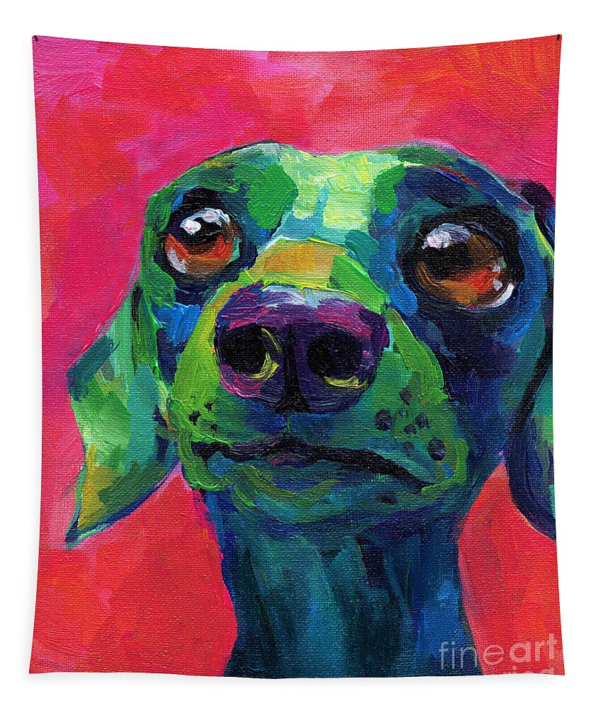 Dachshund Dog Tapestry featuring the painting Funny dachshund weiner dog by Svetlana Novikova